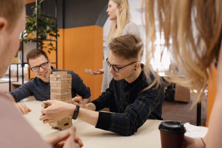 students playing a board game