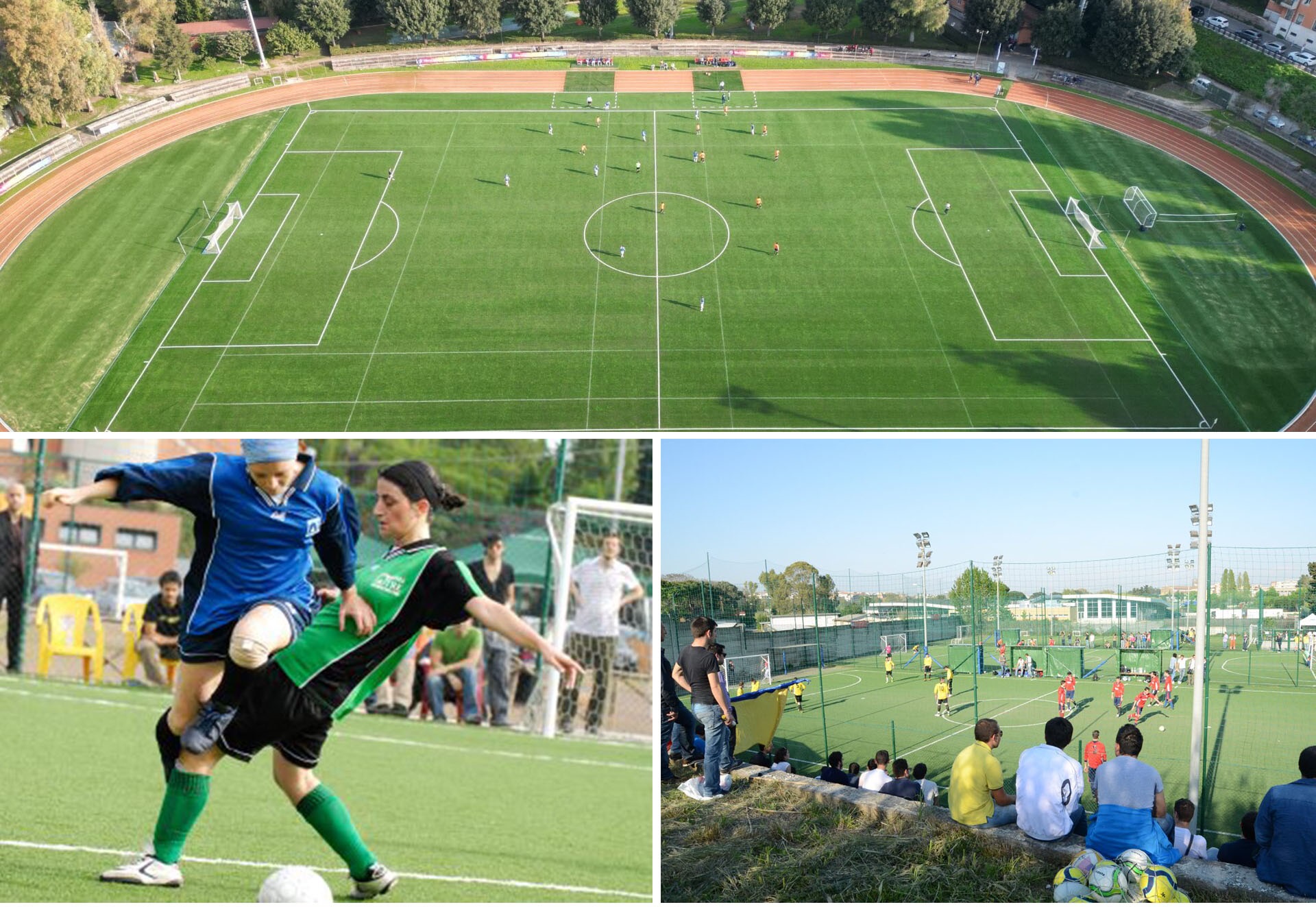 composition of photos of the stadium and students during a football match