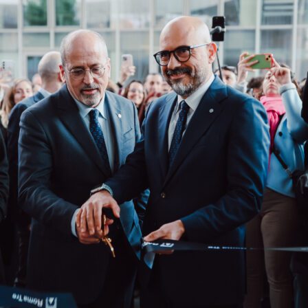 Rector Massimiliano Fiorucci and General Manager Alberto Attanasio cut the ribbon for the opening of Roma Tre UniStore